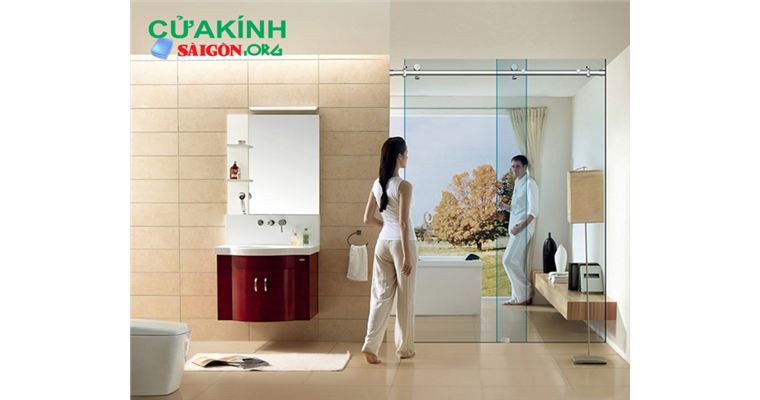 Vách kính cường lực lùa trượt treo kiểu dáng đẹp