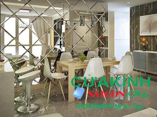 Lắp kính thủy ốp tường văn phòng