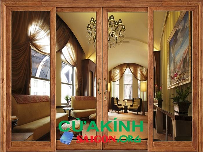 Cửa kính cường lực viền gỗ thời trang đem lại vẻ đẹp sang trọng
